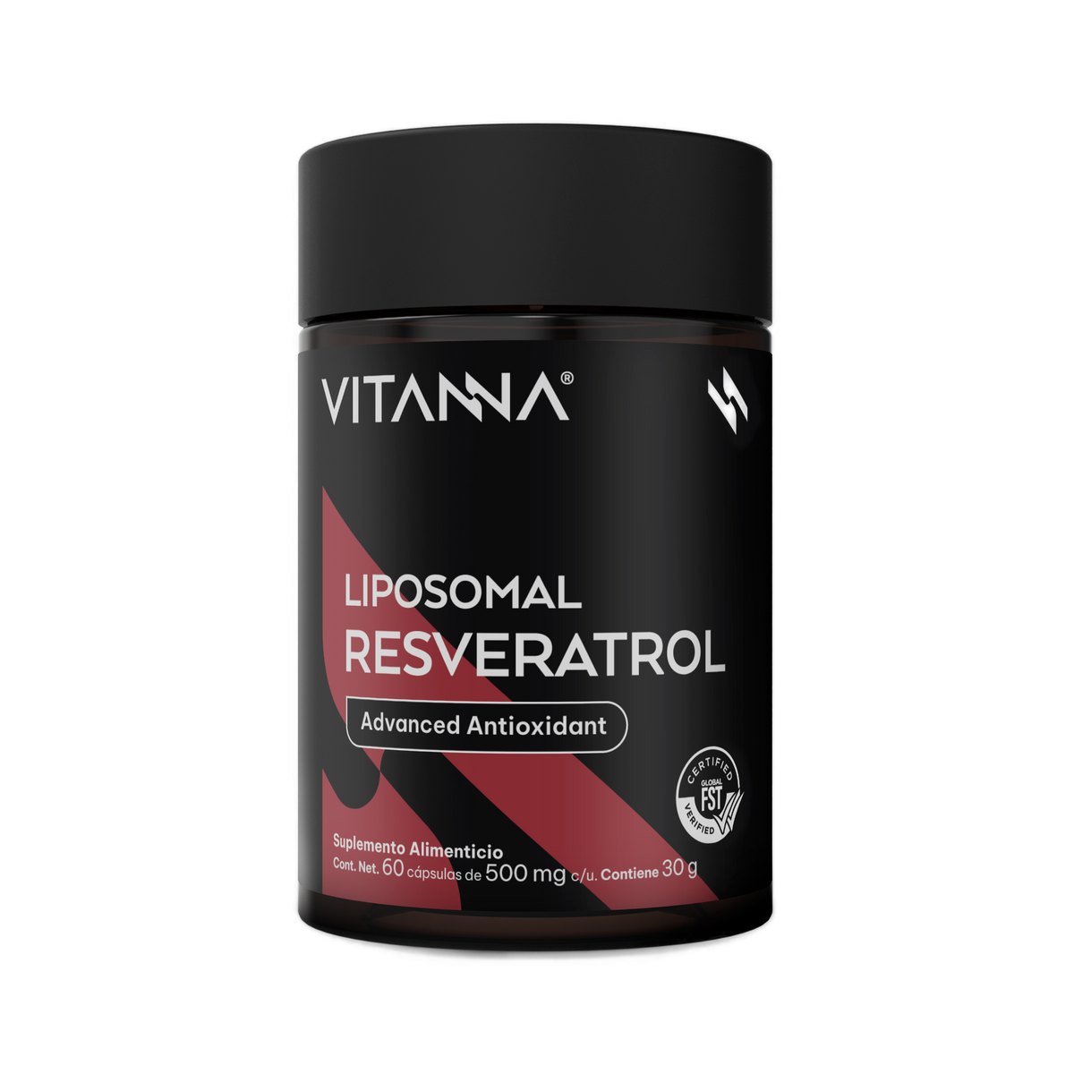 Resveratrol liposomal 500 mg Vitanna, frente del envase