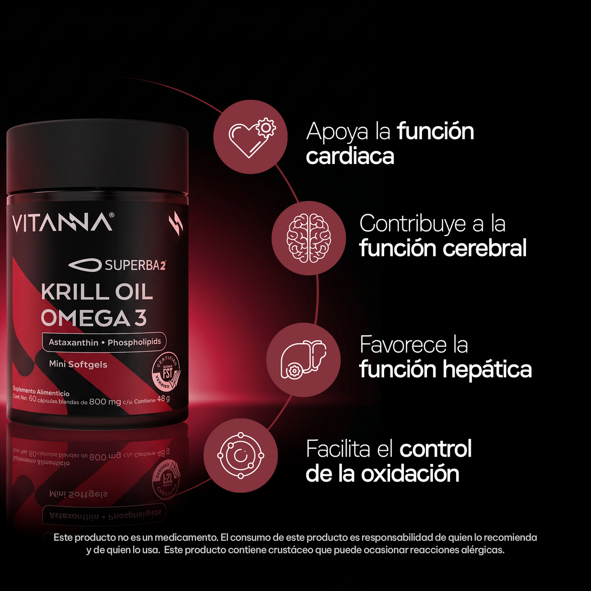 Aceite de Krill Antártico Superba2® 1600 mg | Omega 3 con Fosfolípidos y Astaxantina | 60 Softgels | 1 Mes