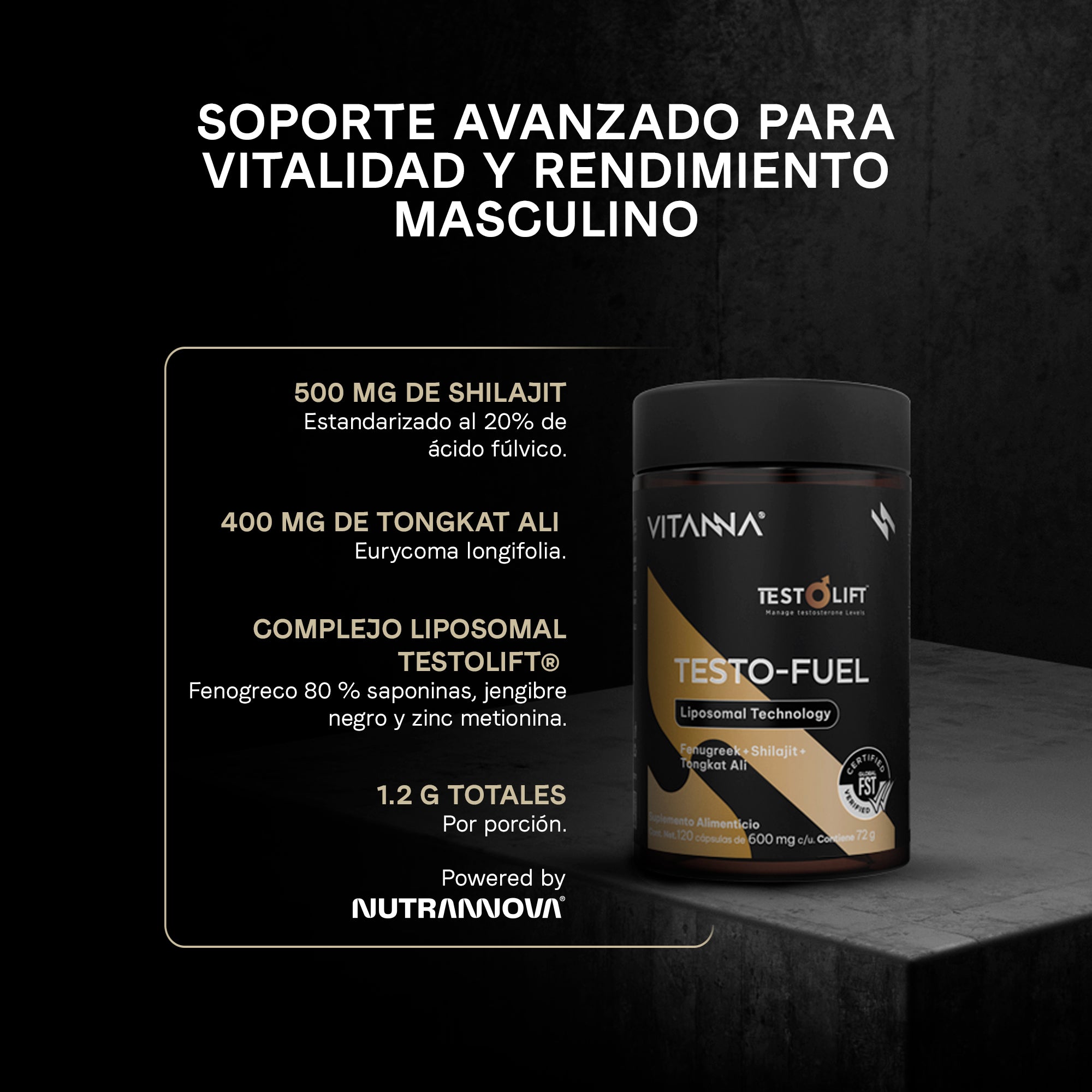 TestoFuel Con Shilajit, Tongkat Ali Y Zinc Liposomal