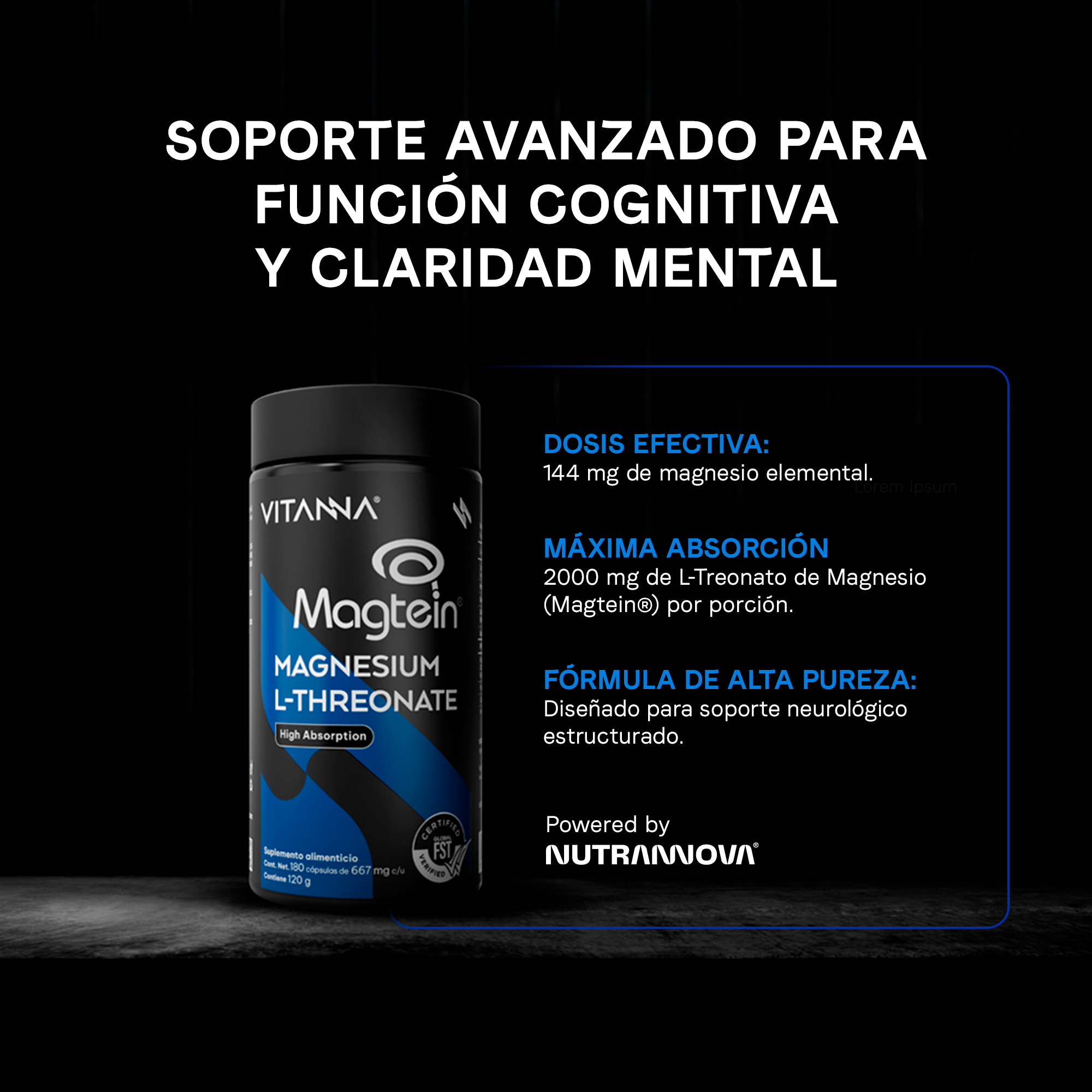 Magnesio L-Treonato Magtein® | Magnesio de Alta Absorción | Apoyo Cognitivo y Bienestar Mental