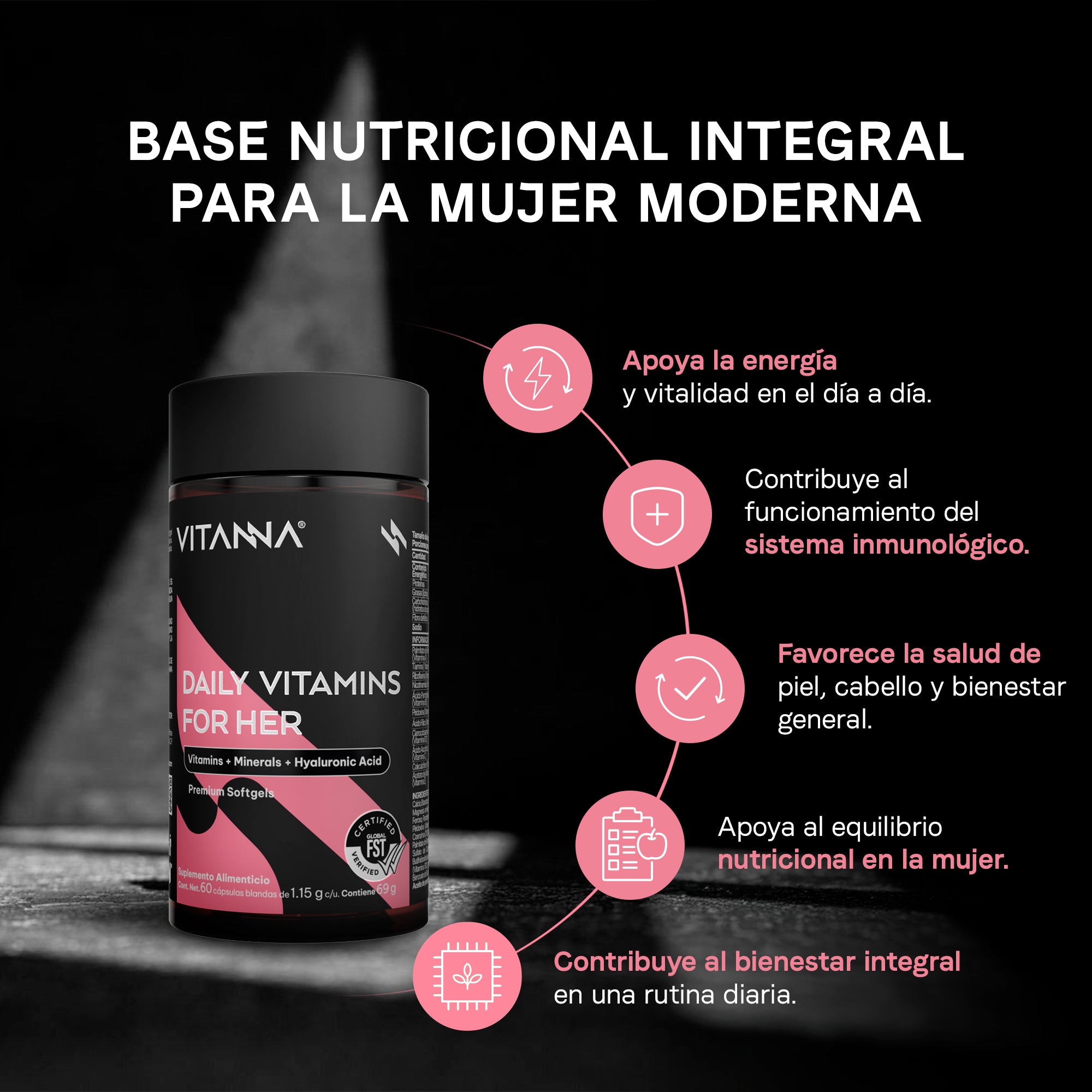 Multivitamínico para Mujer con CoQ10, Biotina, Ácido Hialurónico y Omega 3