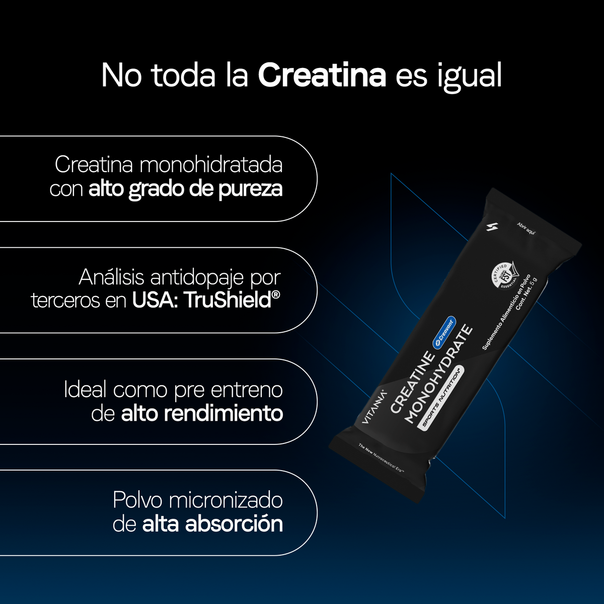Creatina Monohidratada Creavant® en Polvo Sin Sabor | Alta Pureza | Certificado FST Sport | 20 Sticks + Botella