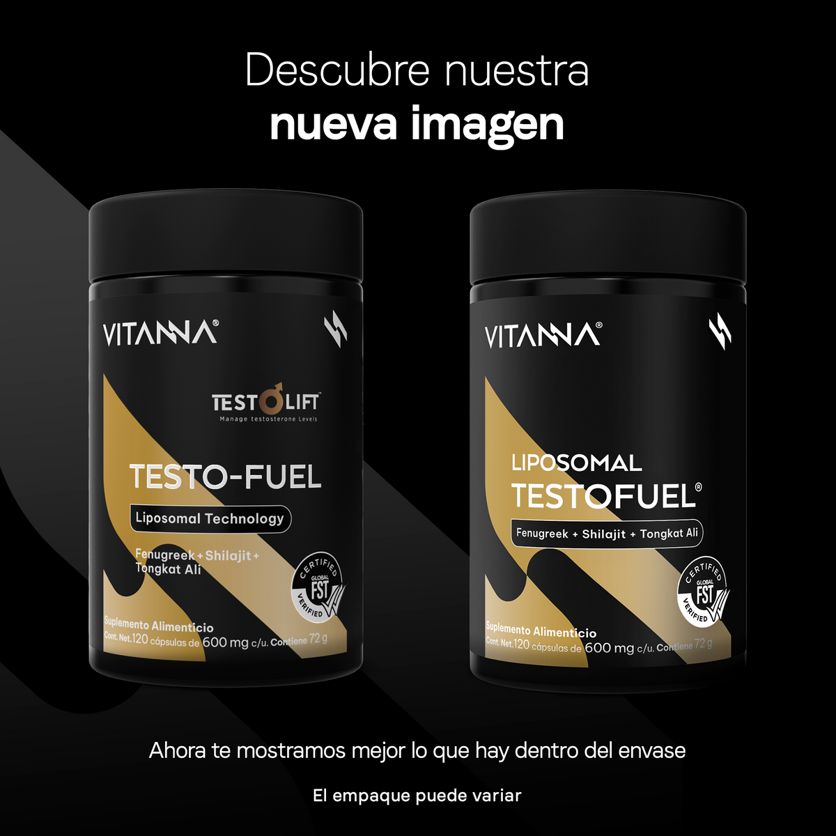Testolift Fórmula de Energía y Vitalidad con Shilajit, Zinc | Certificado FST | 120 Cápsulas Veganas | 2 Meses