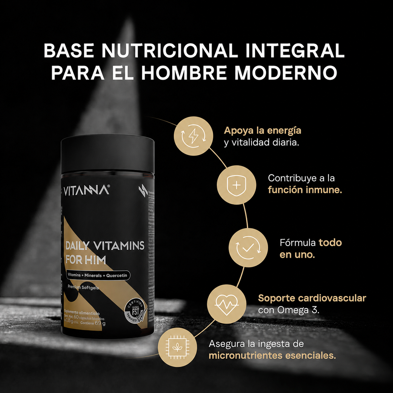 Multivitamínico para Hombre en Softgel con Vitaminas A, Complejo B, C, D3 y Minerales