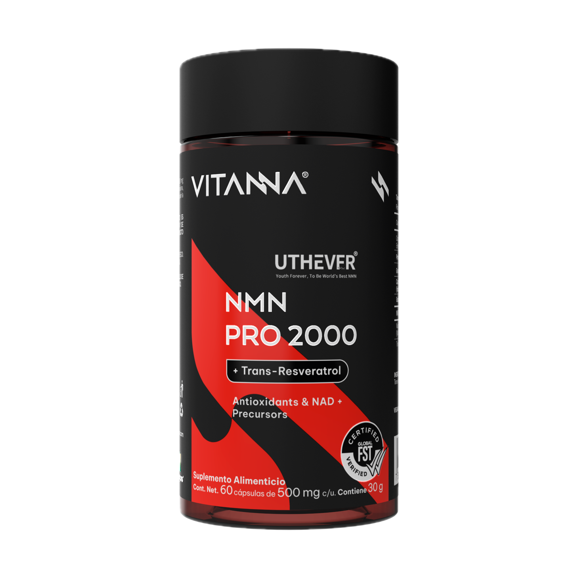 NMN suplemento PRO 2000 Vitanna - Frasco 60 cápsulas NMN + Trans-Resveratrol