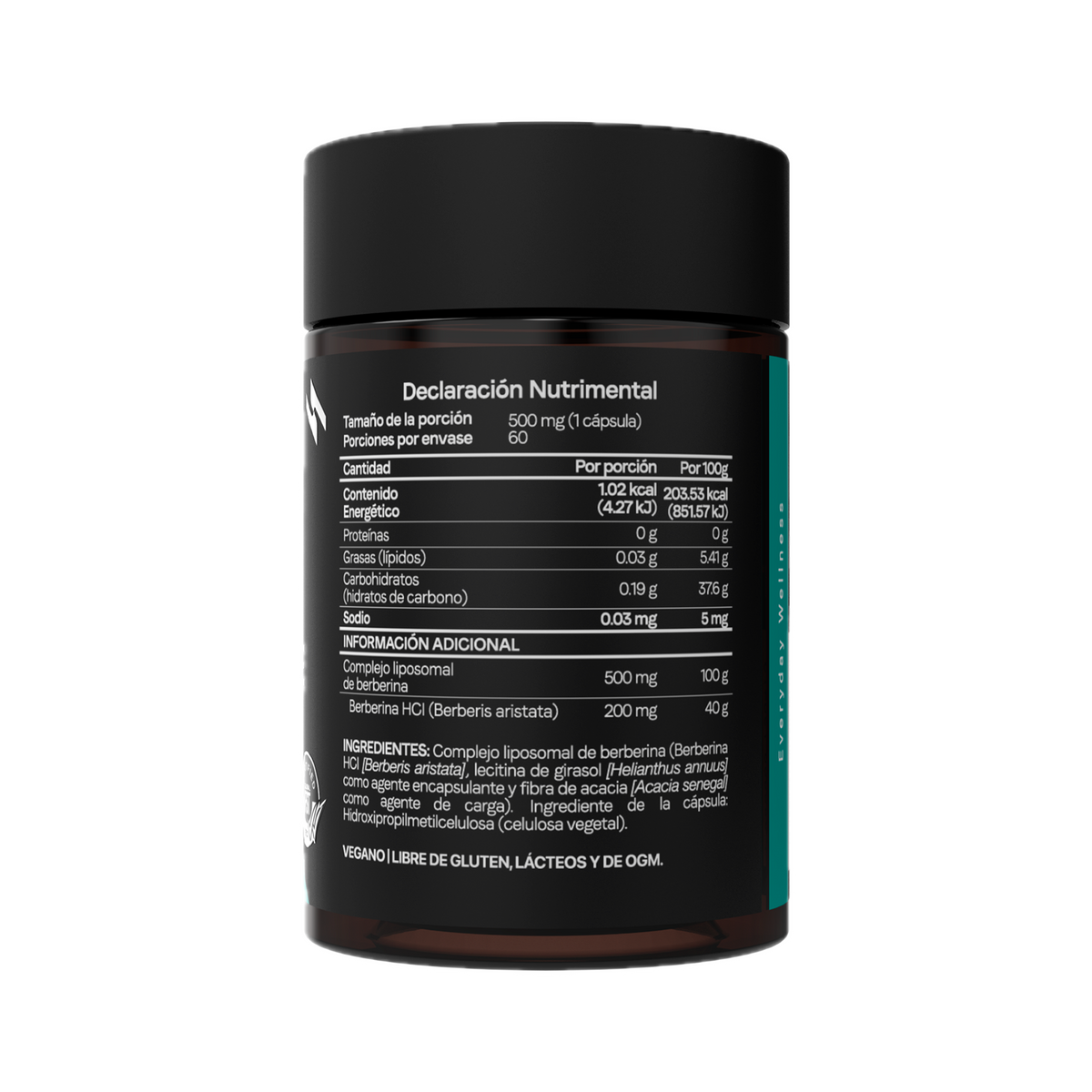 Berberina Liposomal 500 mg | Alta Absorción Verificado | Origen Botánico | Bienestar Metabólico | 60 Cápsulas 2 Meses