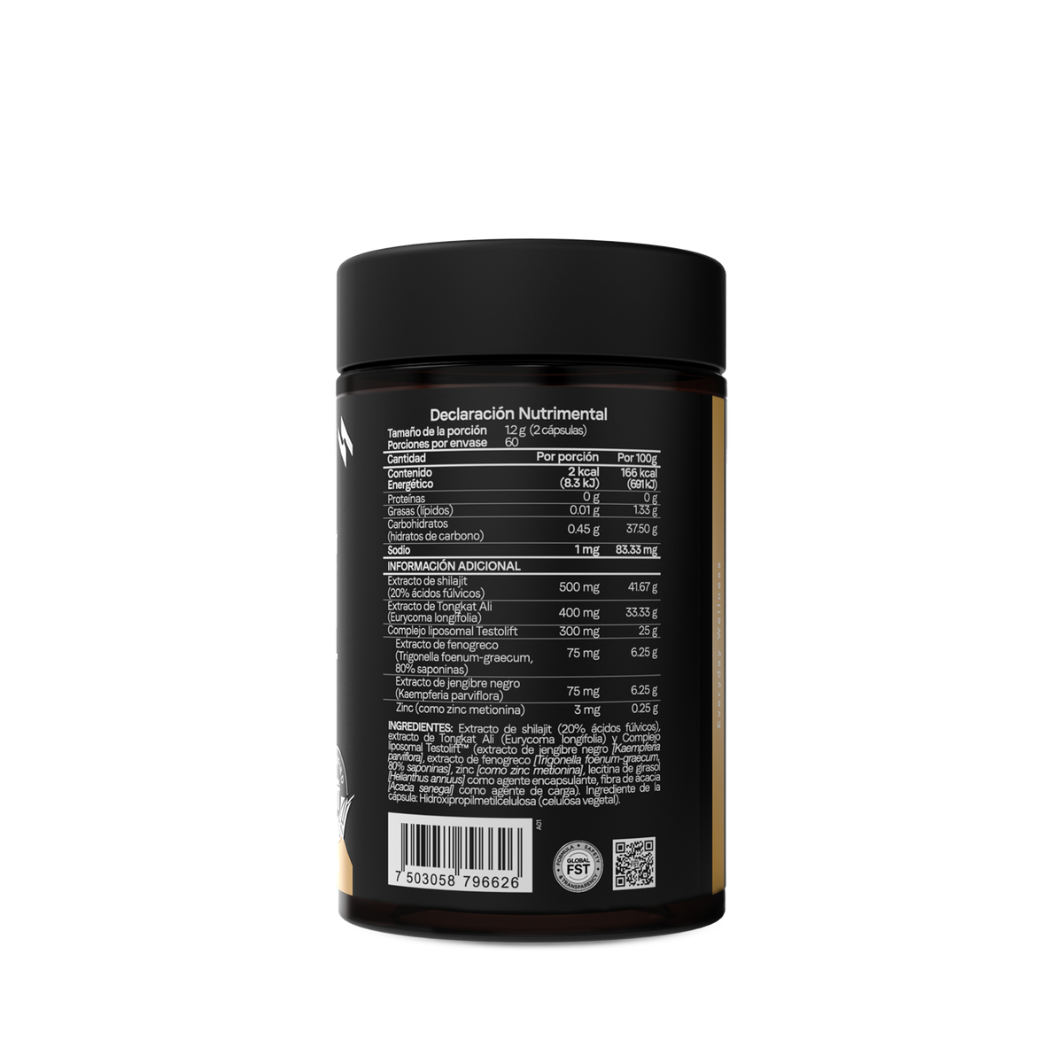 Testolift Fórmula de Energía y Vitalidad con Shilajit, Zinc | Certificado FST | 120 Cápsulas Veganas | 2 Meses