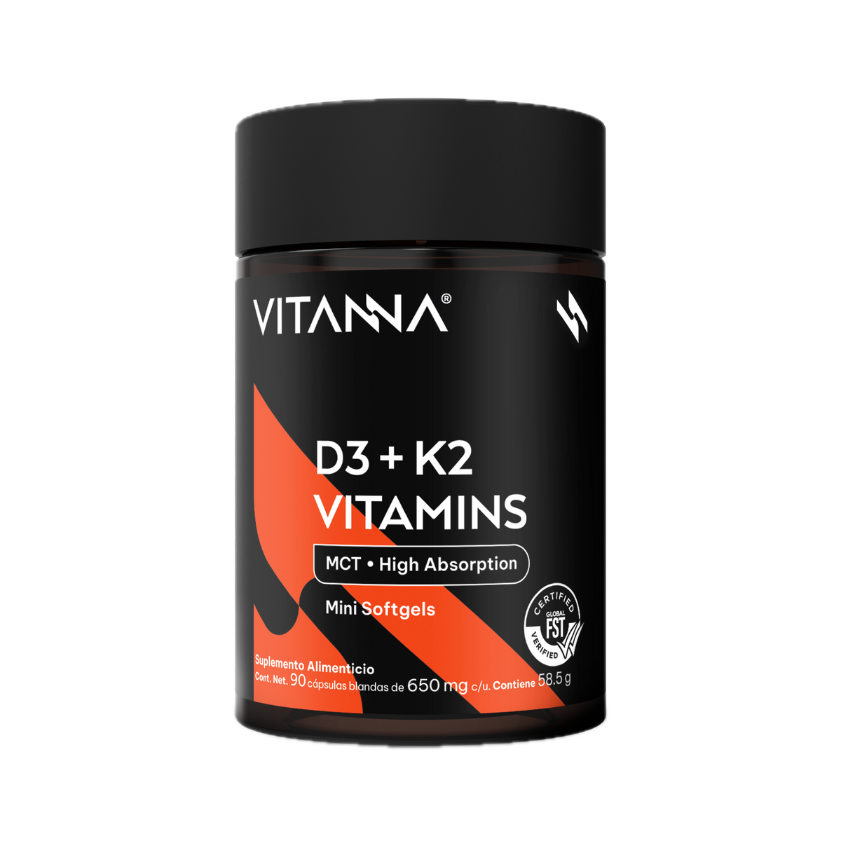 Vitamina D3 + K2 MK-7 Vitanna, frente del envase
