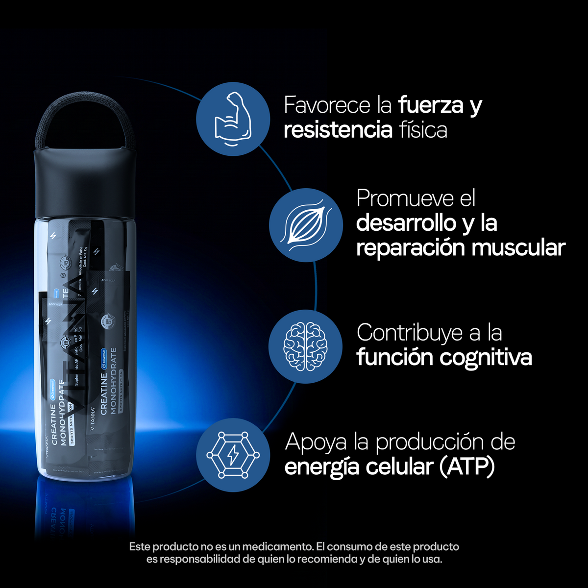 Creatina Monohidratada Creavant® en Polvo Sin Sabor | Alta Pureza | Certificado FST Sport | 20 Sticks + Botella