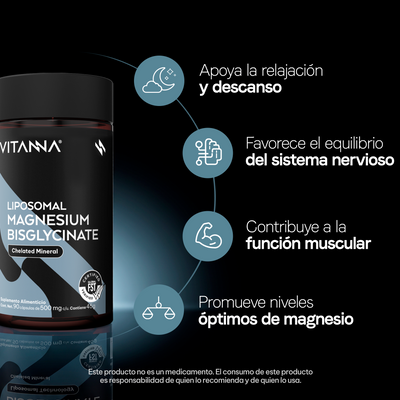 Bisglicinato de Magnesio Liposomal 500 mg | Alta Absorción | Certificado FST | Descanso y Relajación | Mineral Quelado | 90 Cápsulas | 3 Meses