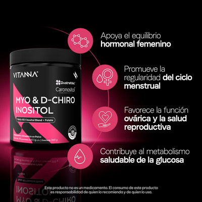 Inositol en Polvo 40:1 Myo-Inositol y D-Chiro | Caronositol® y Quatrefolic® Folato 5-MTHF |Bienestar Femenino | Vegano | 90 Porciones | 3 Meses | 369 g