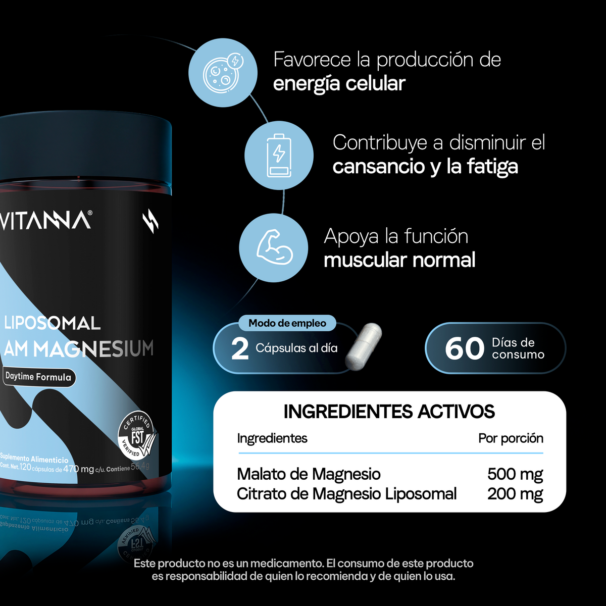 AM/PM Magnesium Complex Magnesio Malato Citrato Bisglicinato y Marino Simag con L-Teanina Día y Noche Verificado FST 240 Cápsulas 2 Meses