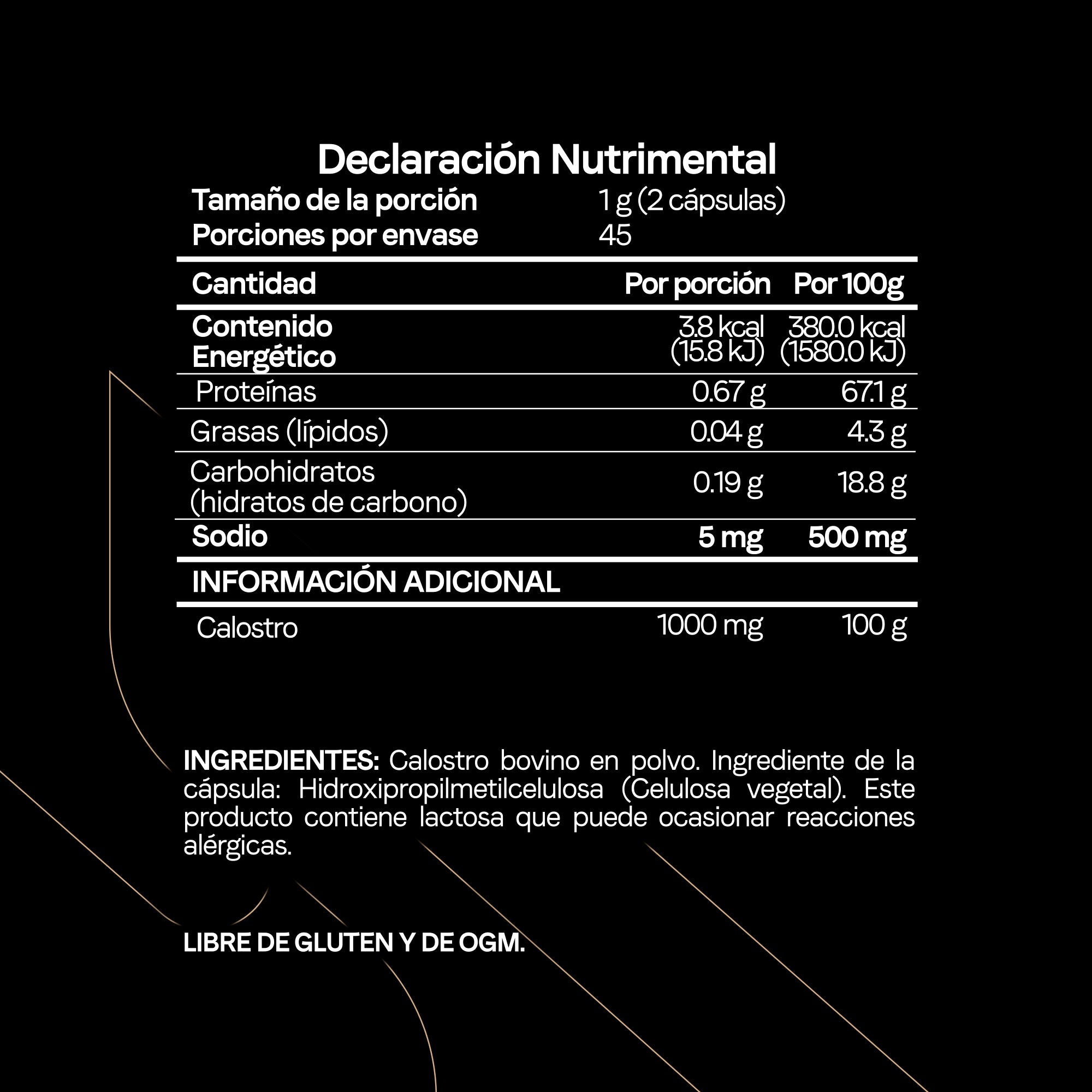 Calostro Bovino con 20% de Inmunoglobulinas Y Factores de Crecimiento Bioactivos
