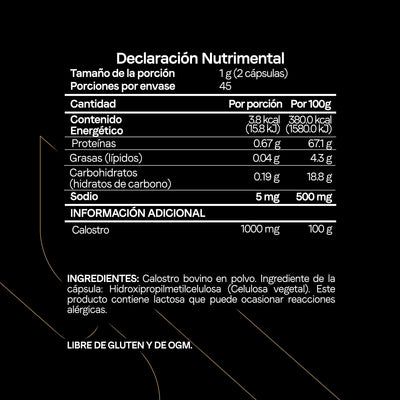 Calostro Bovino con 20% de Inmunoglobulinas Y Factores de Crecimiento Bioactivos