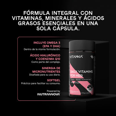 Multivitamínico para Mujer con CoQ10, Biotina, Ácido Hialurónico y Omega 3