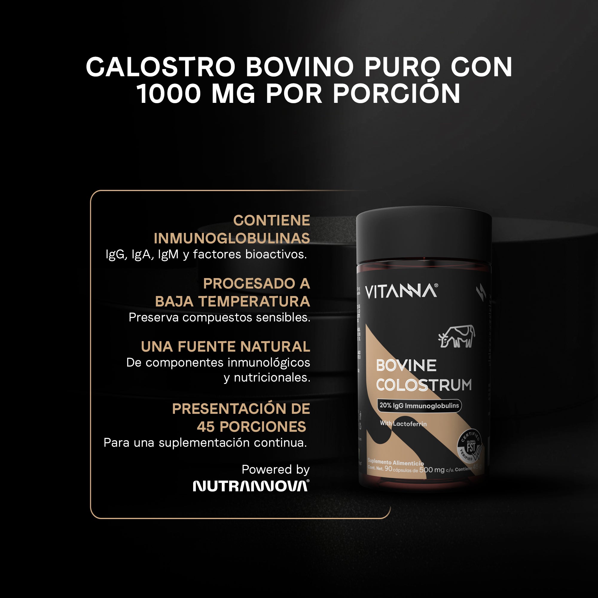 Calostro Bovino con 20% de Inmunoglobulinas Y Factores de Crecimiento Bioactivos