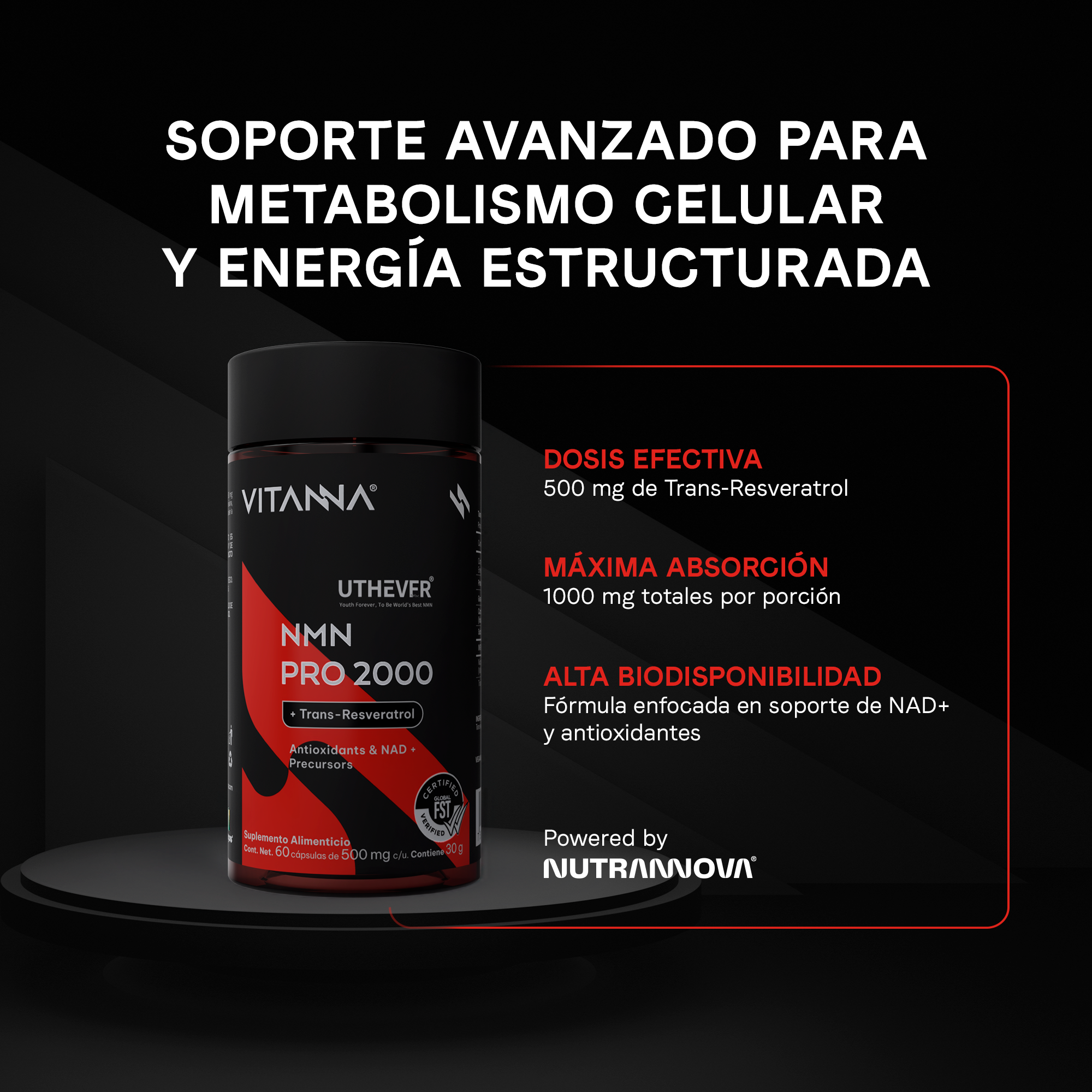 NMN PRO 2000 vs otros suplementos - Diferenciadores fórmula vegana sin GMO Vitanna