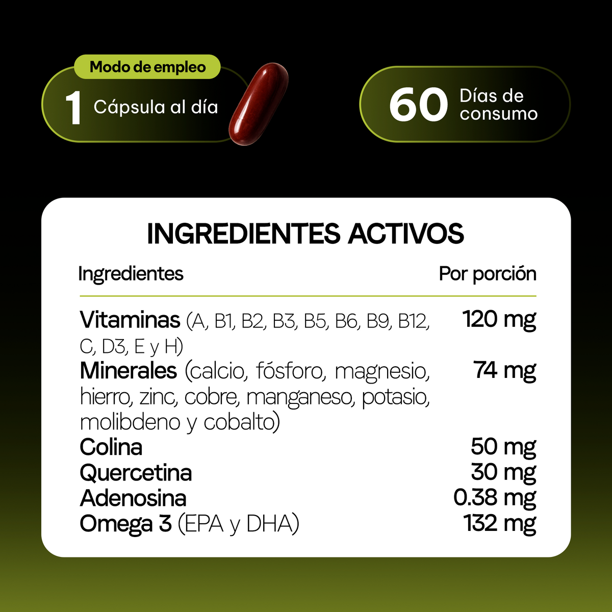 Multivitamínico Premium con Omega 3 | Quercetina y Adenosina |  60 Softgels | 2 Meses