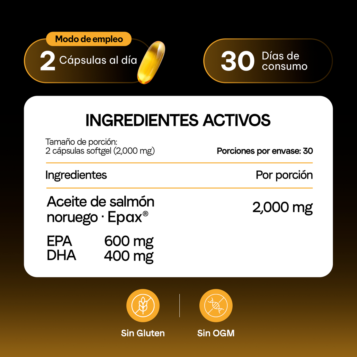 Omega 3 Aceite de Salmón Noruego Epax® | 600 mg EPA + 400 mg DHA por Porción