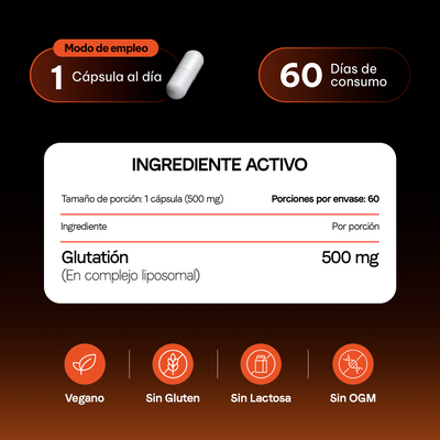 Glutatión Liposomal 500 mg | 200 mg de L-Glutatión por Cápsula | Certificado FST | Antioxidante Celular | 60 Cápsulas | 2 Meses