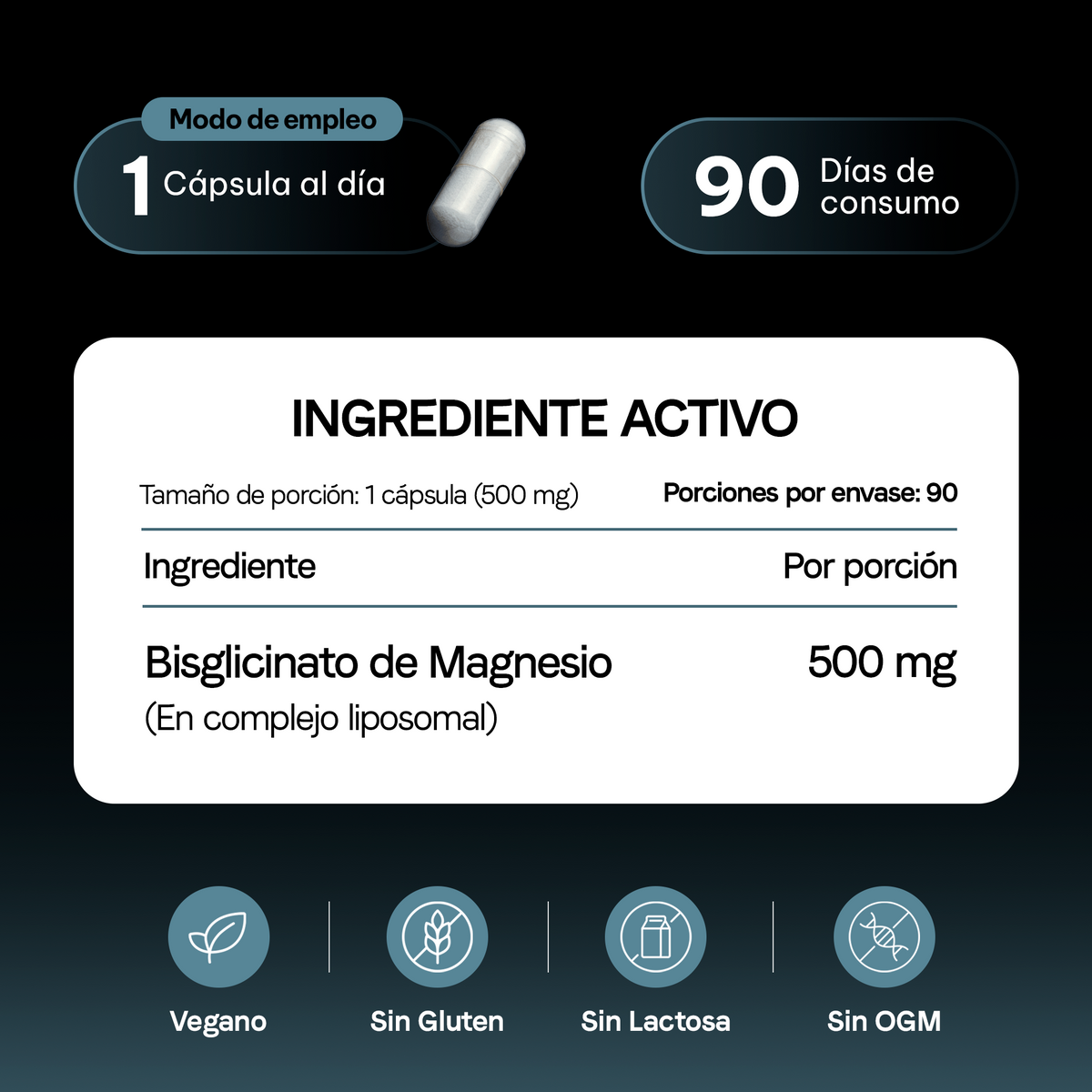 Bisglicinato de Magnesio Liposomal 500 mg | Alta Absorción | Certificado FST | Descanso y Relajación | Mineral Quelado | 90 Cápsulas | 3 Meses