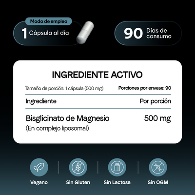 Bisglicinato de Magnesio Liposomal 500 mg | Alta Absorción | Certificado FST | Descanso y Relajación | Mineral Quelado | 90 Cápsulas | 3 Meses