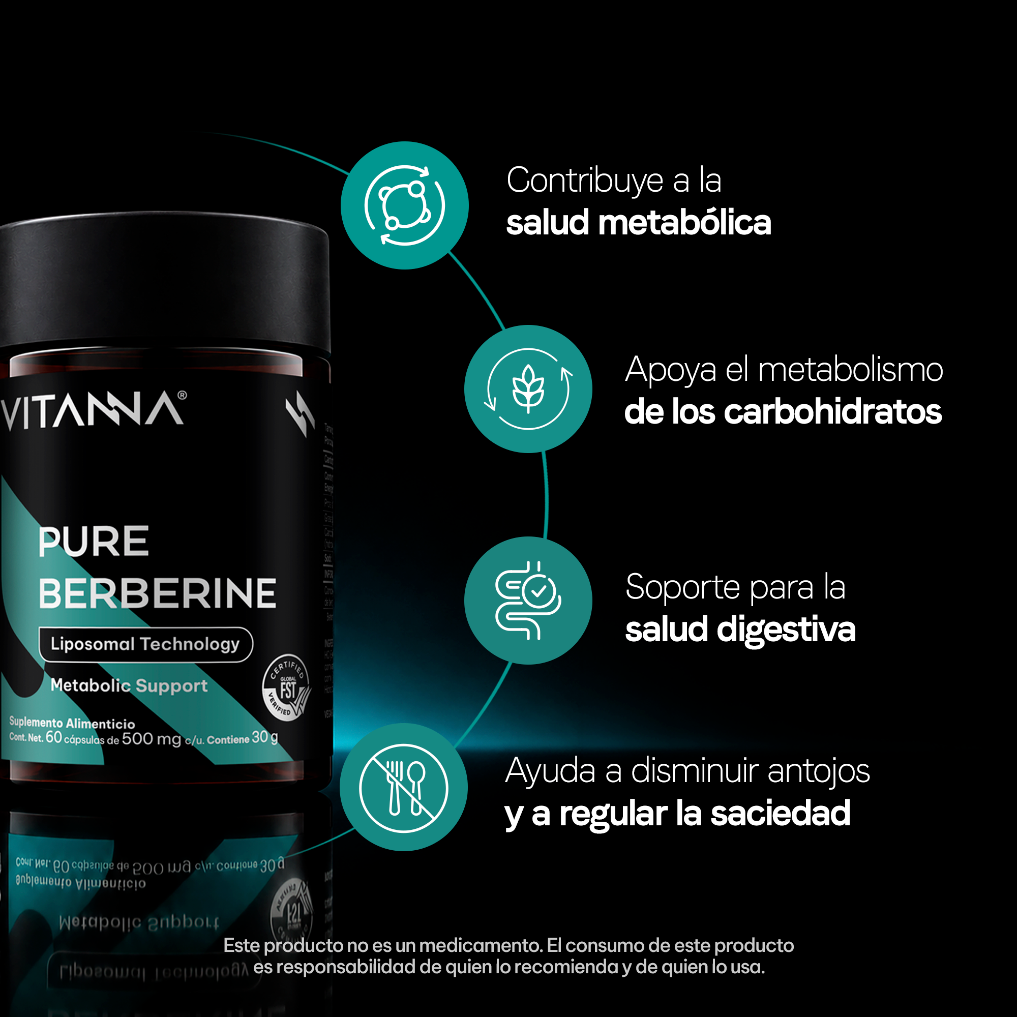 Berberina Liposomal 500 mg |  Alta Absorción Verificado | Origen Botánico | Bienestar Metabólico | 60 Cápsulas 2 Meses