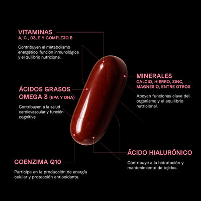 Multivitamínico para Mujer con CoQ10, Biotina, Ácido Hialurónico y Omega 3