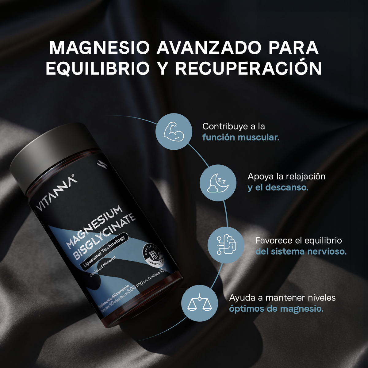 Bisglicinato de Magnesio Liposomal 500 mg | Alta Absorción | Certificado FST | Descanso y Relajación | Mineral Quelado | 90 Cápsulas | 3 Meses