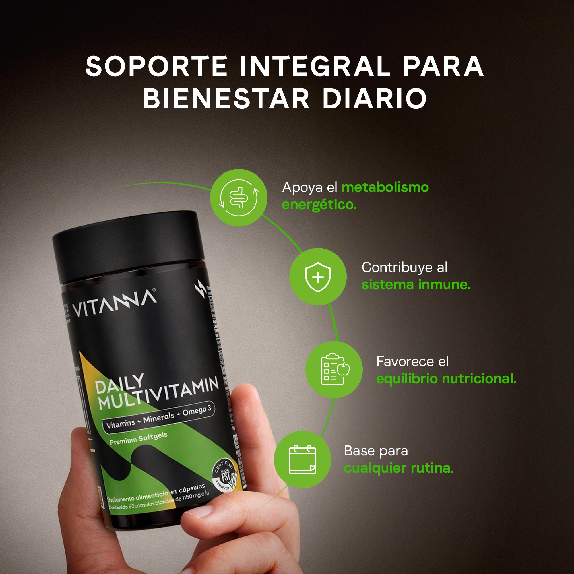 Multivitamínico Premium Con Omega 3 | Vitaminas, Minerales, Quercetina, Adenosina | Para Hombres Y Mujeres