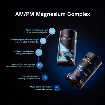 AM/PM Magnesium Complex Magnesio Malato Citrato Bisglicinato y Marino Simag con L-Teanina Día y Noche Verificado FST 240 Cápsulas 2 Meses