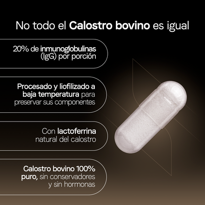 Calostro Bovino | Inmunoglobulinas IgG Naturales | 1000 mg por Porción | Certificado FST | Inmunidad Activa | 90 Cápsulas | 45 Días