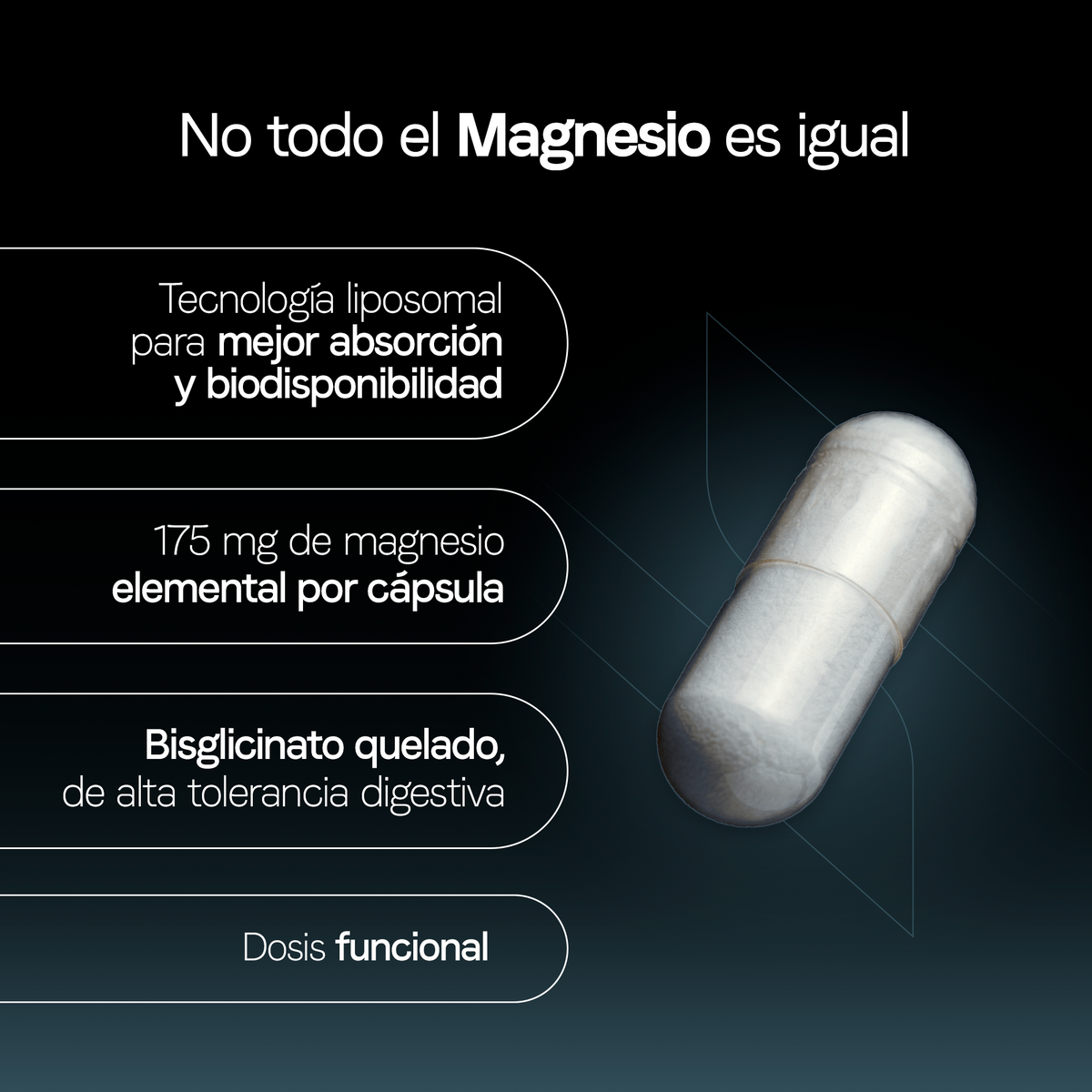 Bisglicinato de Magnesio Liposomal 500 mg | Alta Absorción | Certificado FST | Descanso y Relajación | Mineral Quelado | 90 Cápsulas | 3 Meses