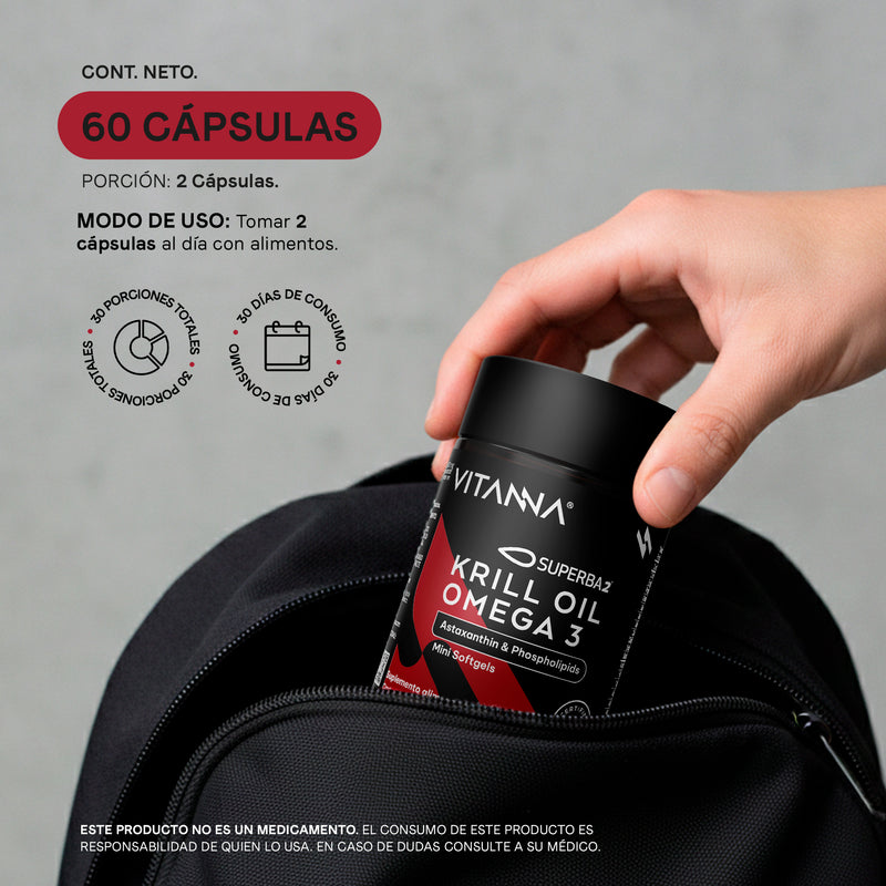 Krill Oil Vitanna - Modo de uso 2 softgels diarios con alimentos