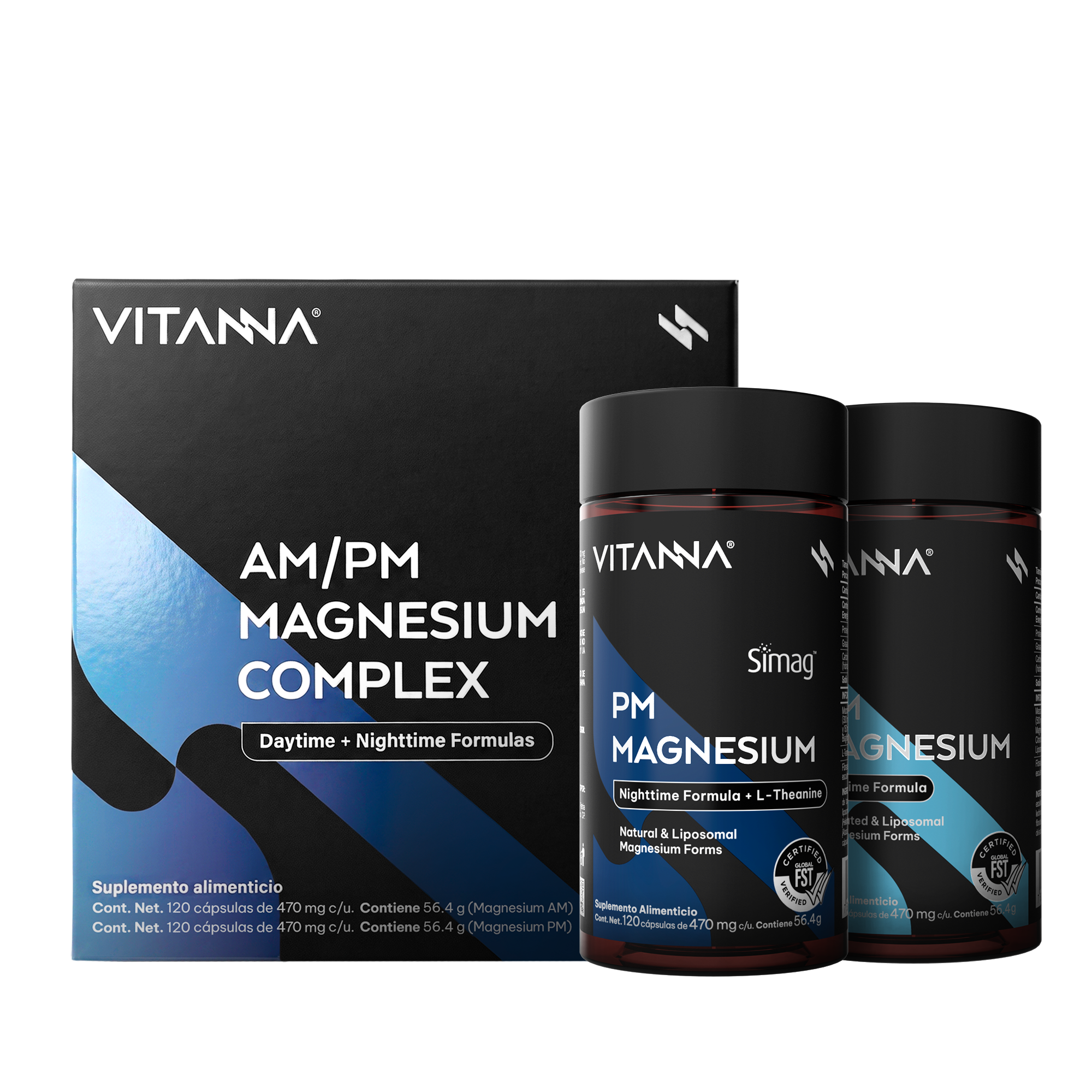 AM/PM Magnesium Complex Magnesio Malato Citrato Bisglicinato y Marino Simag con L-Teanina Día y Noche Verificado FST 240 Cápsulas 2 Meses