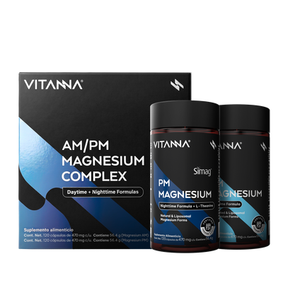 AM/PM Magnesium Complex Magnesio Malato Citrato Bisglicinato y Marino Simag con L-Teanina Día y Noche Verificado FST 240 Cápsulas 2 Meses
