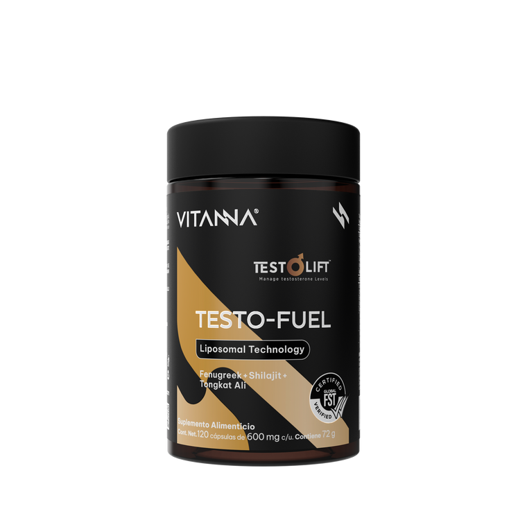 Testo-Fuel con Testolift® | Shilajit 20% Ácido Fúlvico, Tong-kat Ali y Zinc Liposomal | Certificado FST | Vitalidad Masculina y Energía | 120 Cápsulas Veganas | 2 Meses