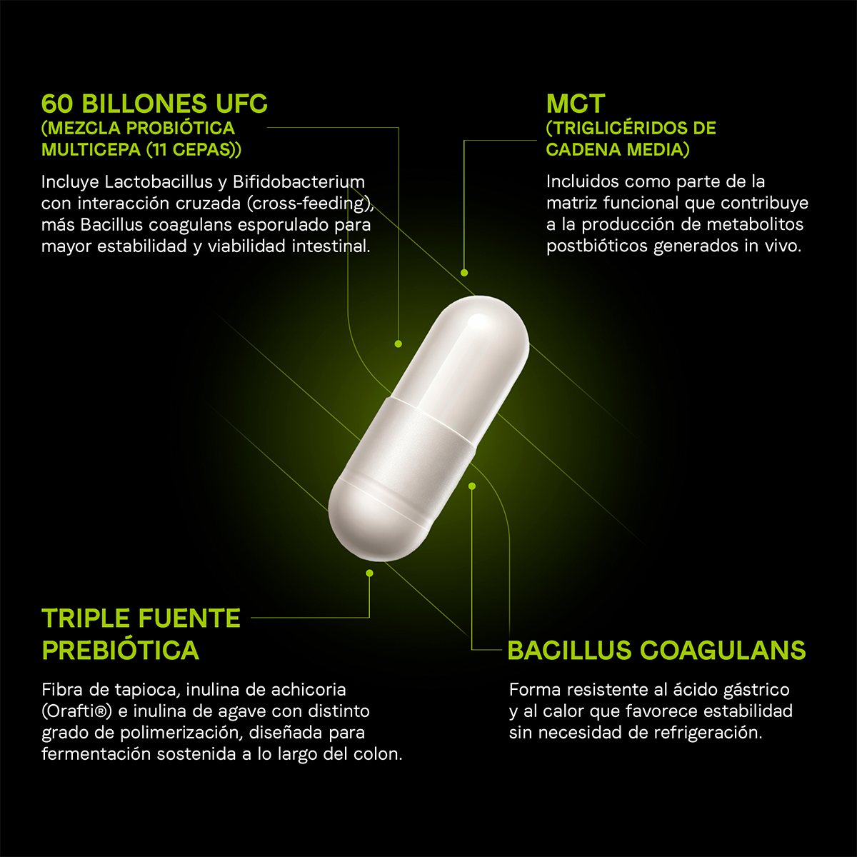 Probióticos, Prebióticos Y Postbióticos 60 Billones UFC | Fórmula 3 en 1 con 11 Cepas