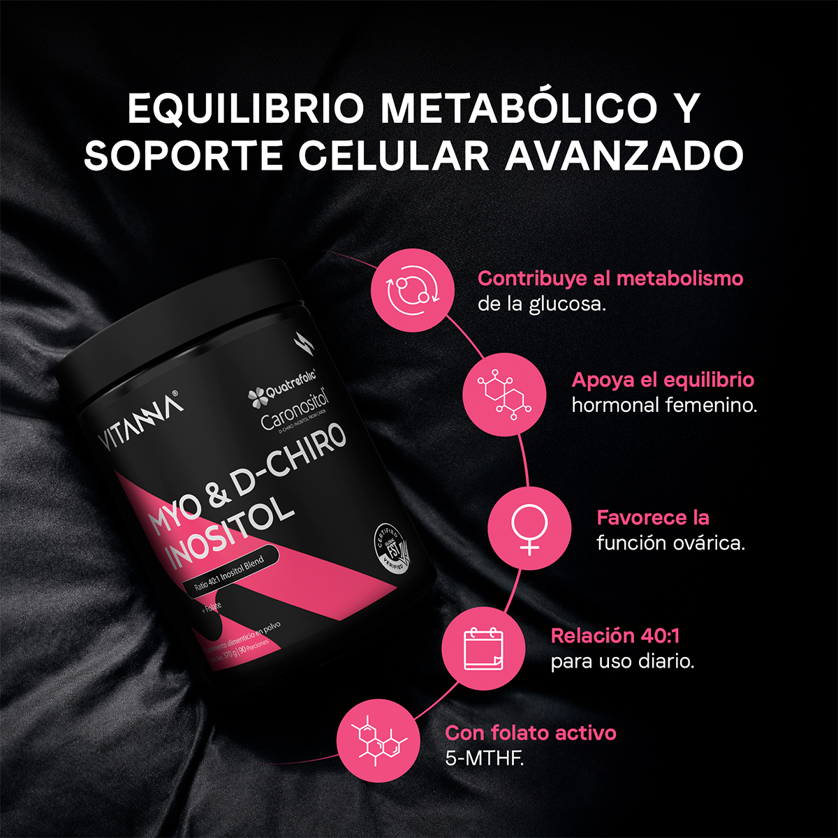Inositol en Polvo Vitanna - Beneficios folato 5-MTHF y alta biodisponibilidad