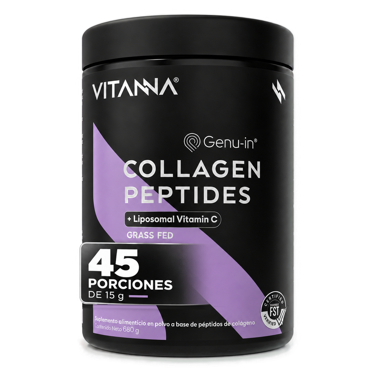 Péptidos de Colágeno Hidrolizado Tipo I y III Genu-In® | 15 g por Porción con 100 mg de Vitamina C Liposomal | Certificado FST | Polvo Sin Sabor | 45 Porciones | 45 Días