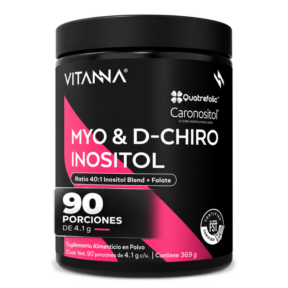 Inositol en Polvo 40:1 Myo-Inositol y D-Chiro | Caronositol® y Quatrefolic® Folato 5-MTHF |Bienestar Femenino | Vegano | 90 Porciones | 3 Meses | 369 g